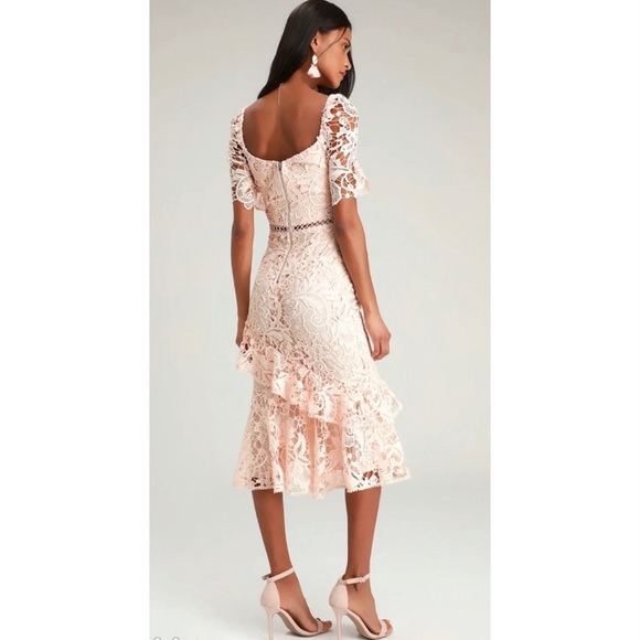 Lulus Briarwood Blush Pink Lace Ruffled
Midi Dress - Picture 2 of 8